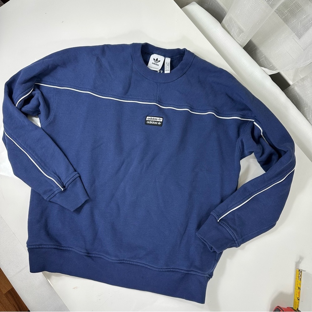 ADIDAS sweatshirt BLUE and WHITE long sleeve pullover crewneck athletic wear M - Picture 5 of 7